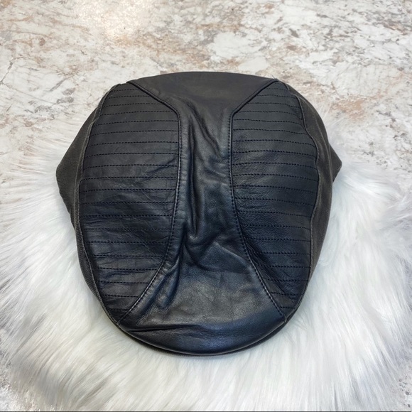 Harley Davidson Black Leather Hat Embroidered Back - Picture 1 of 8